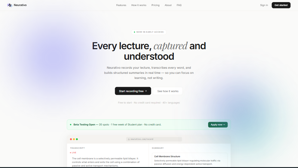 Neurativo — AI lecture capture & live summaries (preview)